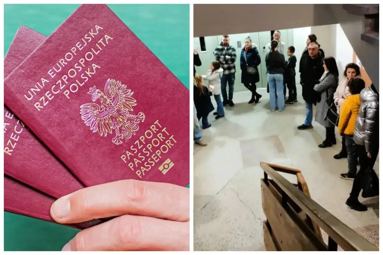 Kolejka do złożenia wniosku o paszport w Opolu. W ręku polski paszport.