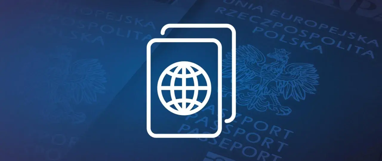 Symbol paszportu na tle godła Polski i napisu "Rzeczpospolita Polska". Planujesz podróż z biura paszportowego Kraśnik?