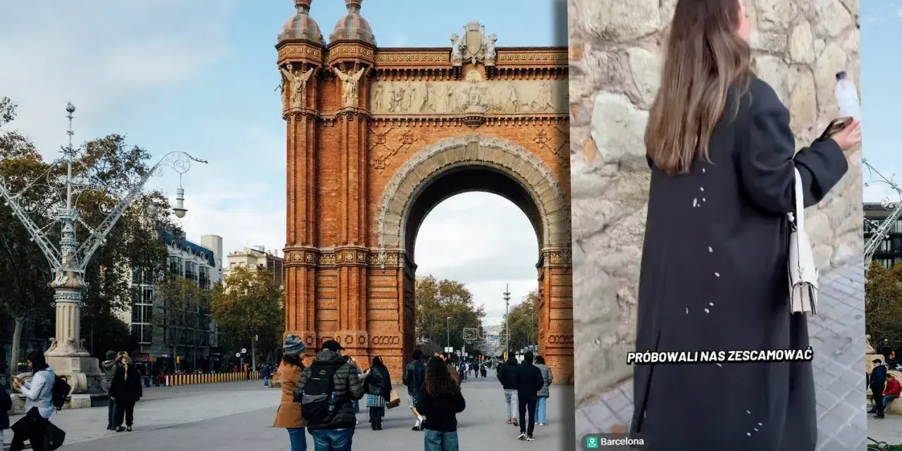 Łuk Triumfalny w Barcelonie i kobieta z plamami na płaszczu. Czy Barcelona jest bezpieczna?