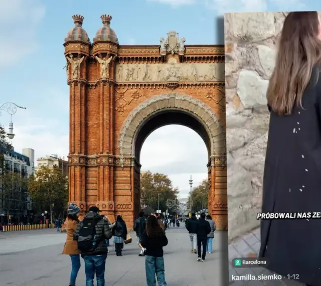 Łuk Triumfalny w Barcelonie i kobieta z plamami na płaszczu. Czy Barcelona jest bezpieczna?