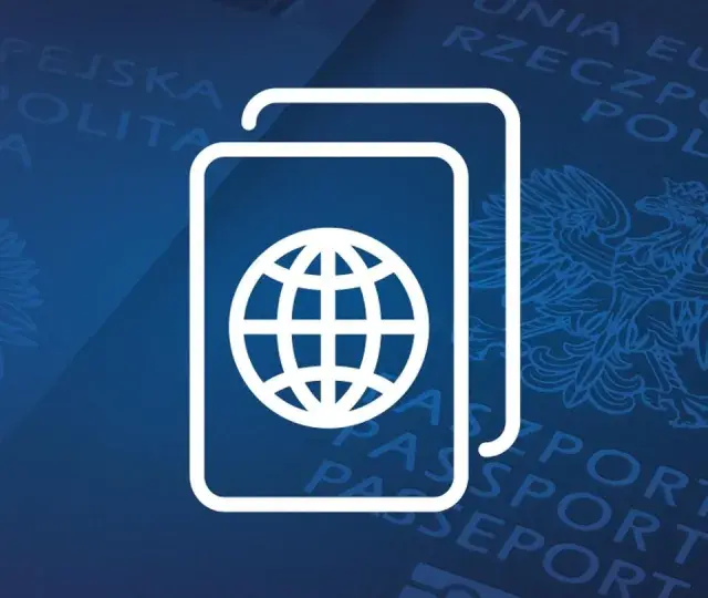 Symbol paszportu na tle godła Polski i napisu "Rzeczpospolita Polska". Planujesz podróż z biura paszportowego Kraśnik?
