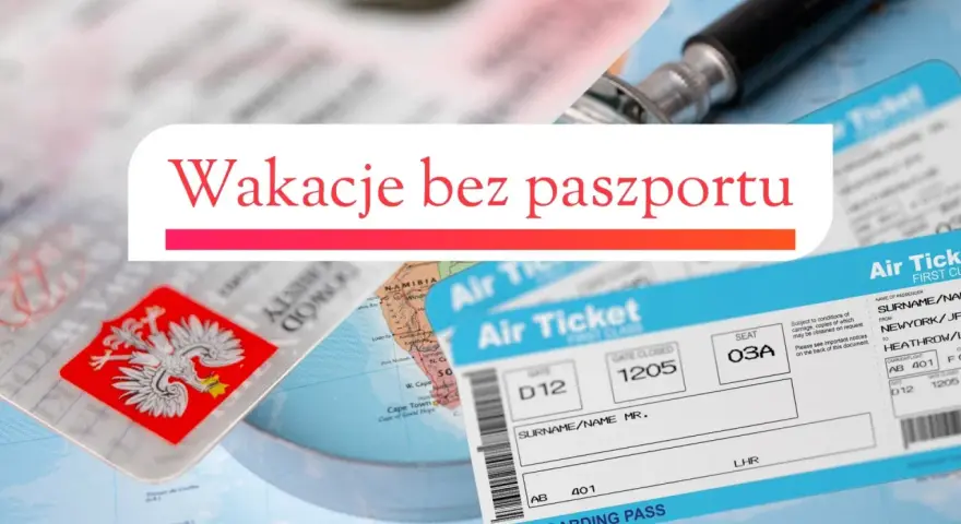 Paszport nie jest potrzebny na Wyspy Kanaryjskie. Na zdjęciu widać dokument tożsamości z orłem, bilety lotnicze i mapę.