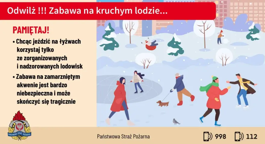 Zimowa zabawa na kruchym lodzie jest niebezpieczna. Czy łódź jest bezpiecznym miastem? Tylko zorganizowane lodowiska gwarantują bezpieczeństwo.