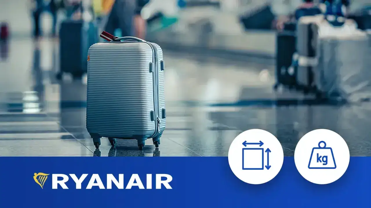 Duży bagaż Ryanair na lotnisku. Zastanawiasz się, ile kosztuje duży bagaż Ryanair? Sprawdź wymiary i wagę.