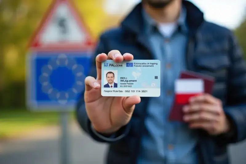 Mężczyzna pokazuje dowód osobisty i paszport. Czy do Francji potrzebny jest paszport? W strefie Schengen dowód wystarczy.