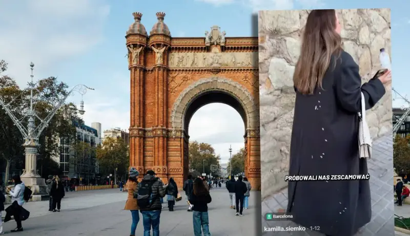 Łuk Triumfalny w Barcelonie i kobieta z plamami na płaszczu. Czy Barcelona jest bezpieczna?