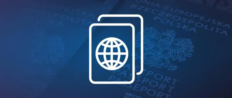 Symbol paszportu na tle godła Polski i napisu "Rzeczpospolita Polska". Planujesz podróż z biura paszportowego Kraśnik?